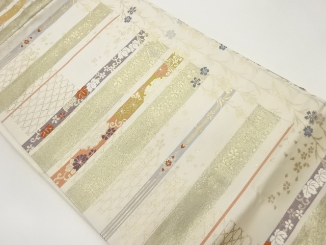 JAPANESE NAGOYA OBI / WOVEN SAKURA & FLOWER ARABESQUE